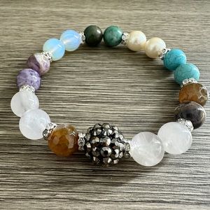 💝Quartz and Pearl Stretch Bracelet New High Quality Handmade so Cute